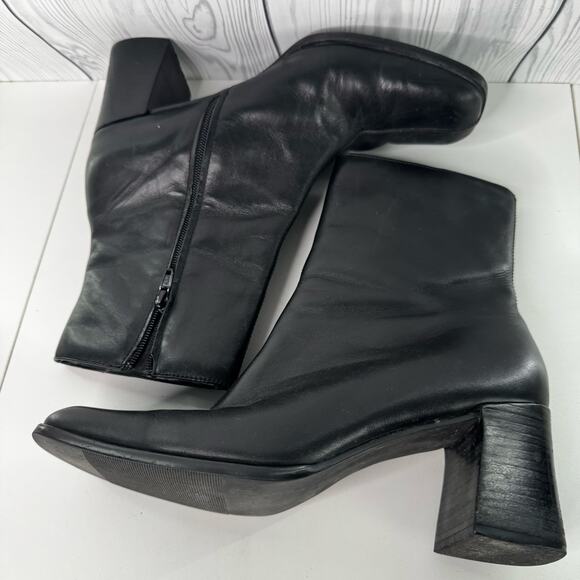 VTG Y2K  90s White Mountain  Chunky  Black Leather  Square Toe Boots Size 10 - Picture 4 of 10